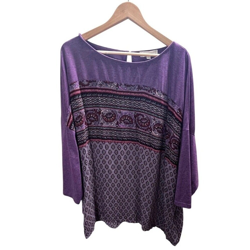 Weekend Top Women's Size 3X Purple Suzanne Betro Paisley Shirt Blouse